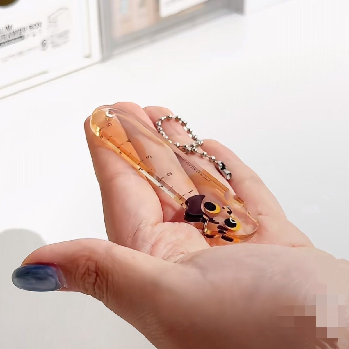 Cute Cat Acrylic Palm Ruler Keychain