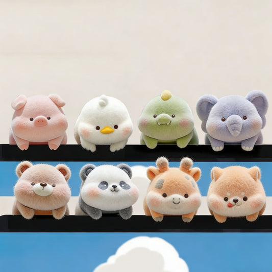 Cute Fluffy Animal Lying Figurines - Set of 8